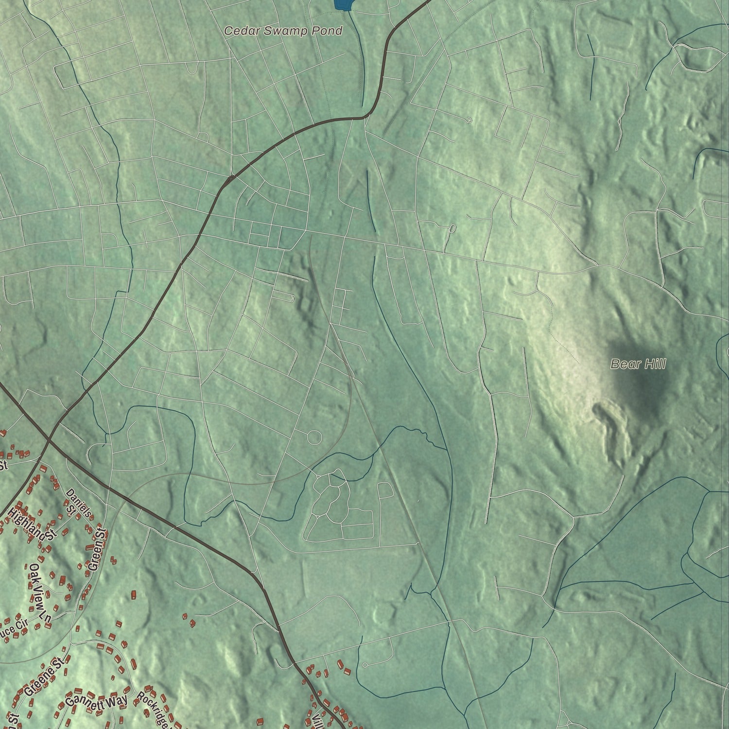 Terrain and local geography detail from the Hopedale, Massachusetts map