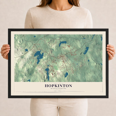 Hopkinton, Massachusetts map print - 12 x 18 black Ayous wood frame