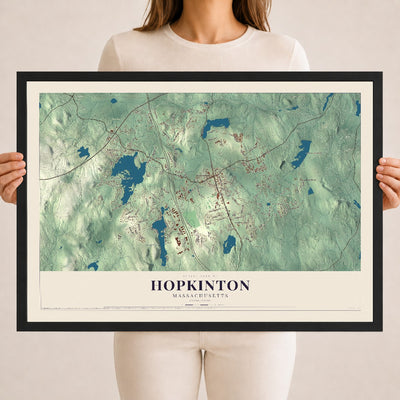 Hopkinton, Massachusetts map print - 18 x 24 black Ayous wood frame