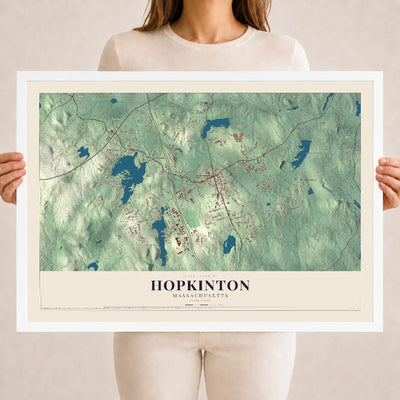 Hopkinton, Massachusetts map print - 18 x 24 white Ayous wood frame