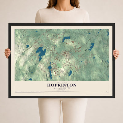 Hopkinton, Massachusetts map print - 24 x 36 black Ayous wood frame