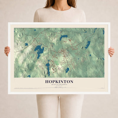 Hopkinton, Massachusetts map print - 24 x 36 white Ayous wood frame