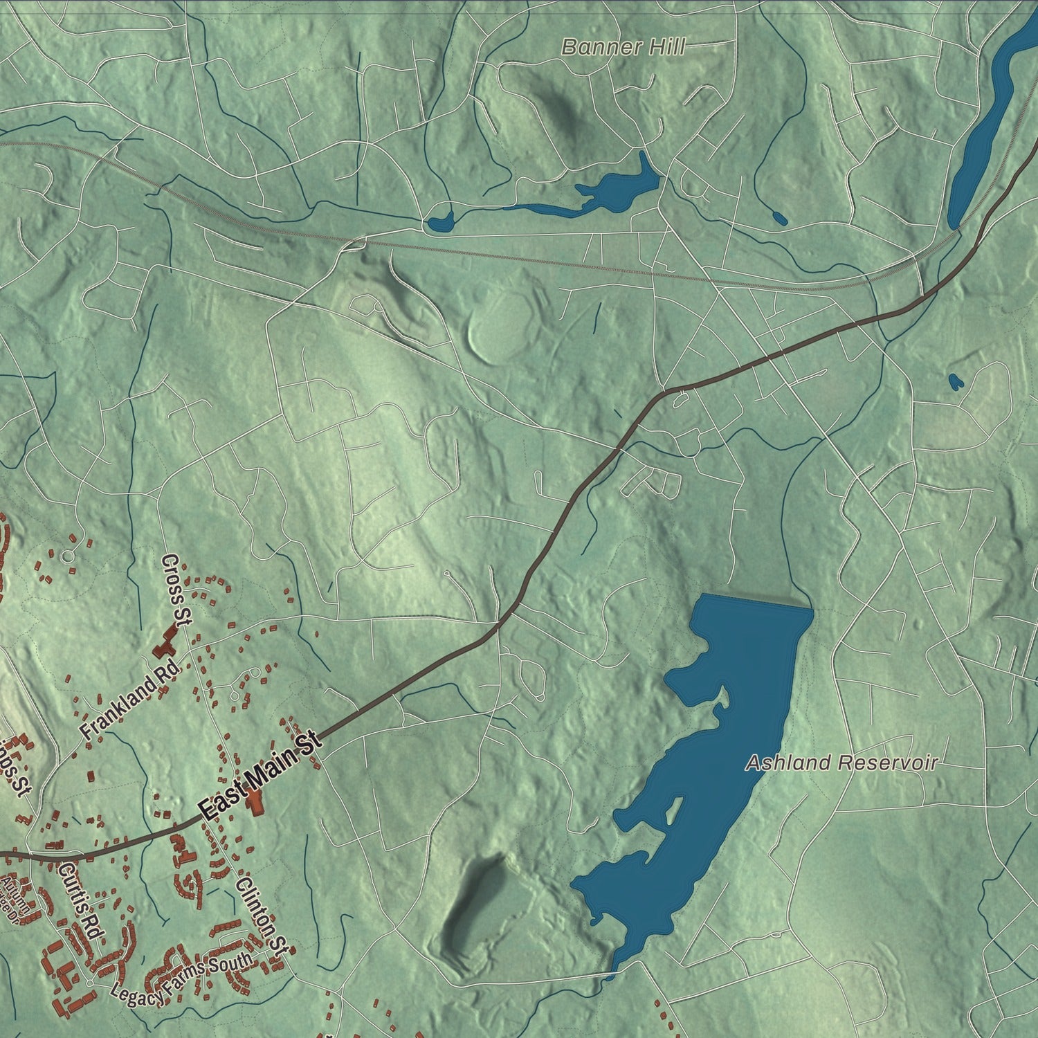 Terrain and local geography detail from the Hopkinton, Massachusetts map