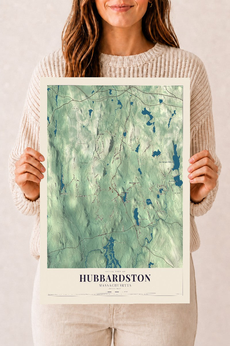 Hubbardston, Massachusetts map print - 12 x 18 archival matte print