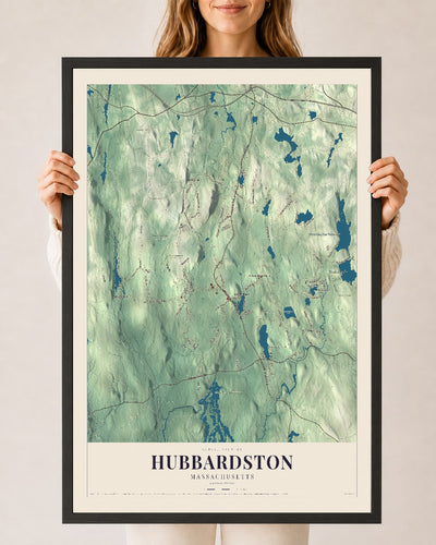 Hubbardston, Massachusetts map print - 24 x 36 black Ayous wood frame