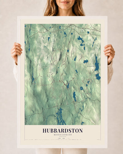 Hubbardston, Massachusetts map print - 24 x 36 white Ayous wood frame