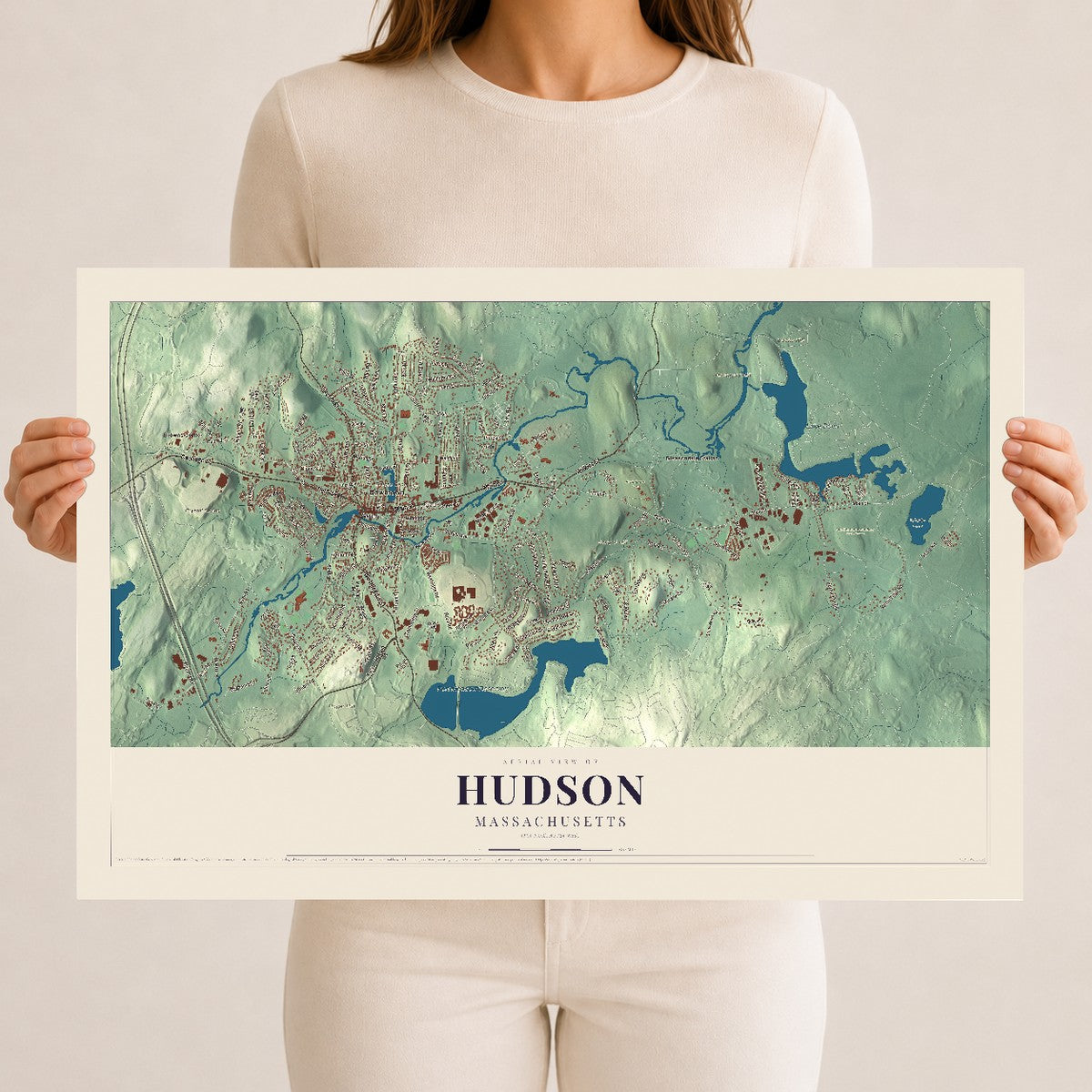 Hudson, Massachusetts map print - 12 x 18 archival matte print