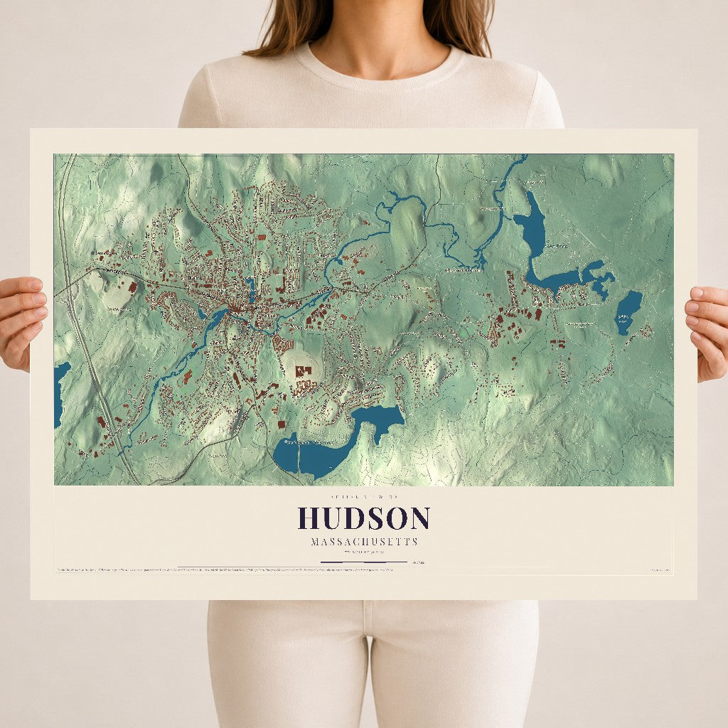 Hudson, Massachusetts map print - 18 x 24 archival matte print