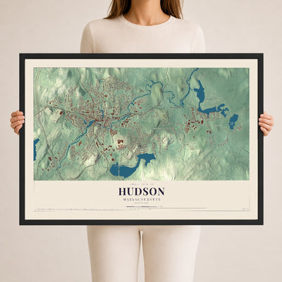 Hudson, Massachusetts map print - 24 x 36 black Ayous wood frame