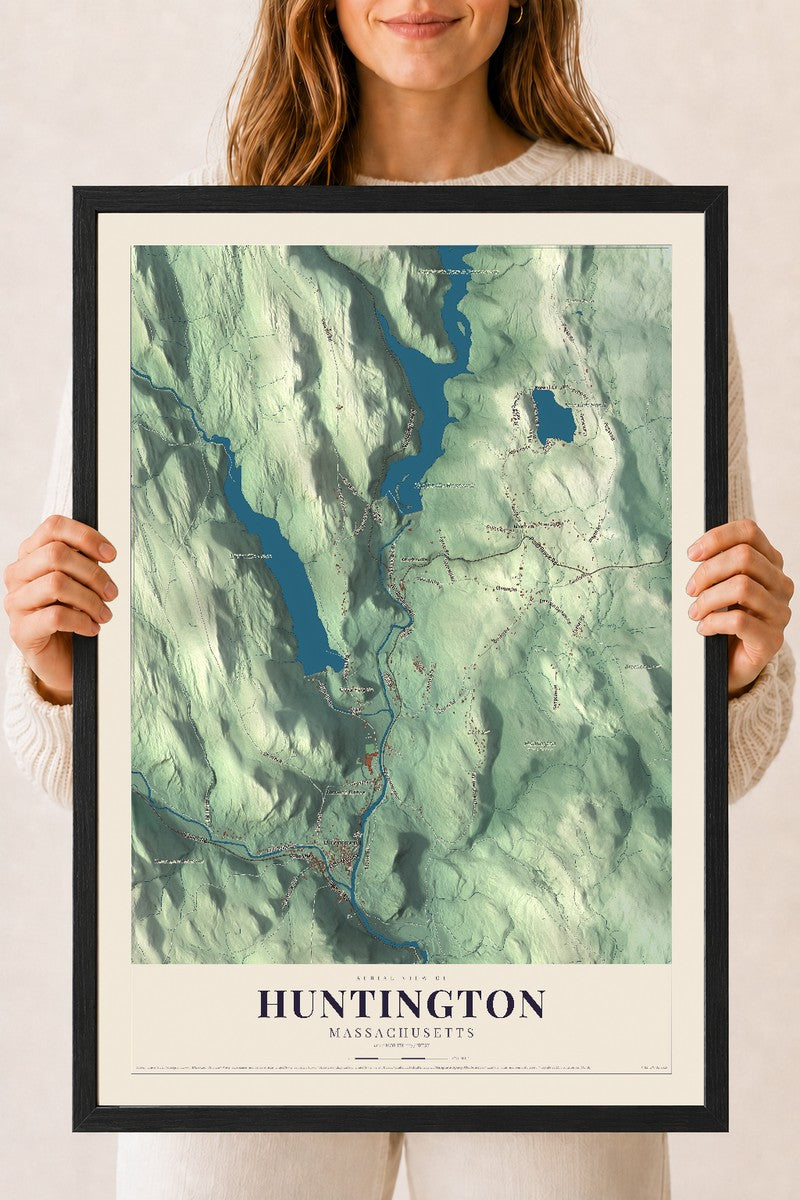Huntington, Massachusetts map print - 18 x 24 black Ayous wood frame