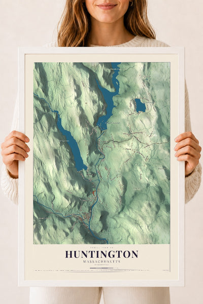 Huntington, Massachusetts map print - 18 x 24 white Ayous wood frame