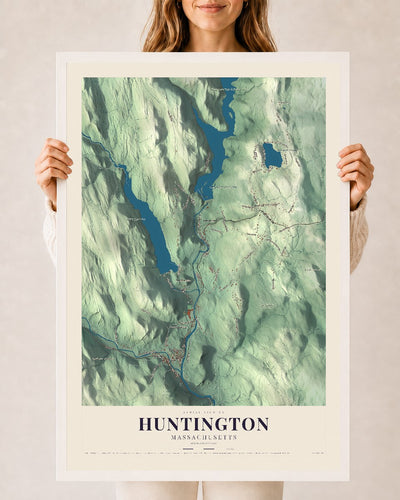 Huntington, Massachusetts map print - 24 x 36 white Ayous wood frame