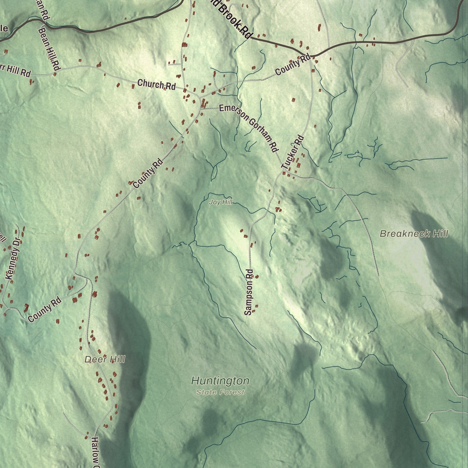 Terrain and local geography detail from the Huntington, Massachusetts map