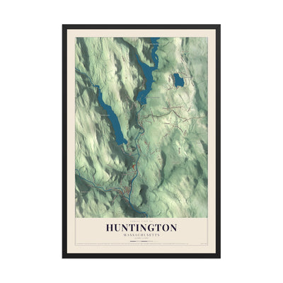 Map of Huntington, Massachusetts, 12 x 18 inch print in a black wood frame
