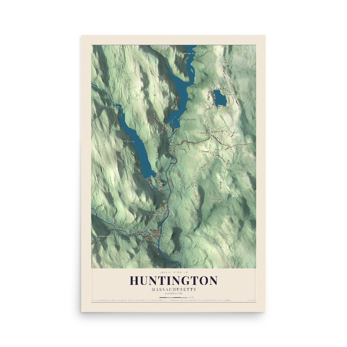 Map of Huntington, Massachusetts, 12 x 18 inch unframed archival matte print