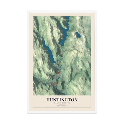 Map of Huntington, Massachusetts, 12 x 18 inch print in a white wood frame