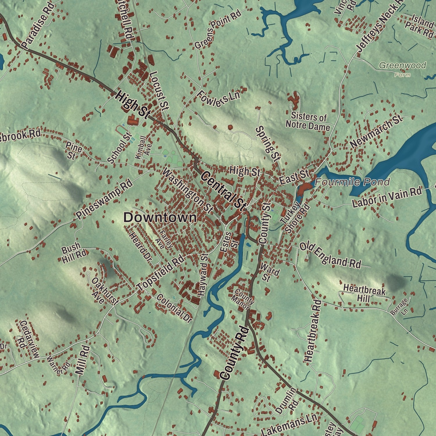 Street and neighborhood detail from the Ipswich, Massachusetts map