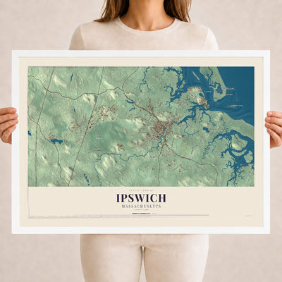 Ipswich, Massachusetts map print - 18 x 24 white Ayous wood frame