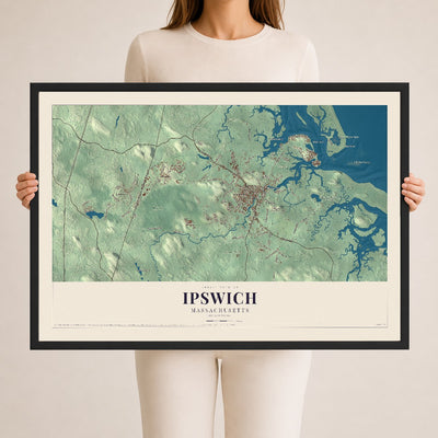 Ipswich, Massachusetts map print - 24 x 36 black Ayous wood frame