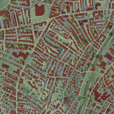 Close-up of the map of Jamaica Plain, Massachusetts print showing street and building detail