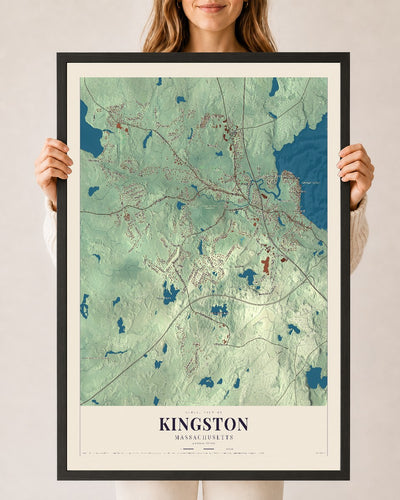 Kingston, Massachusetts map print - 24 x 36 black Ayous wood frame