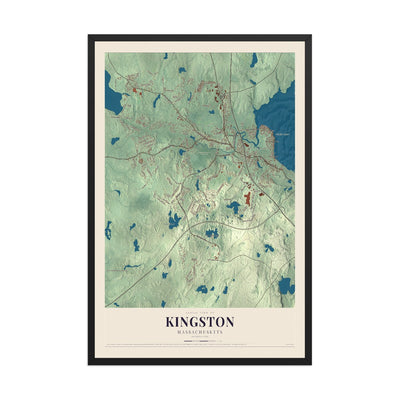 Map of Kingston, Massachusetts, 12 x 18 inch print in a black wood frame