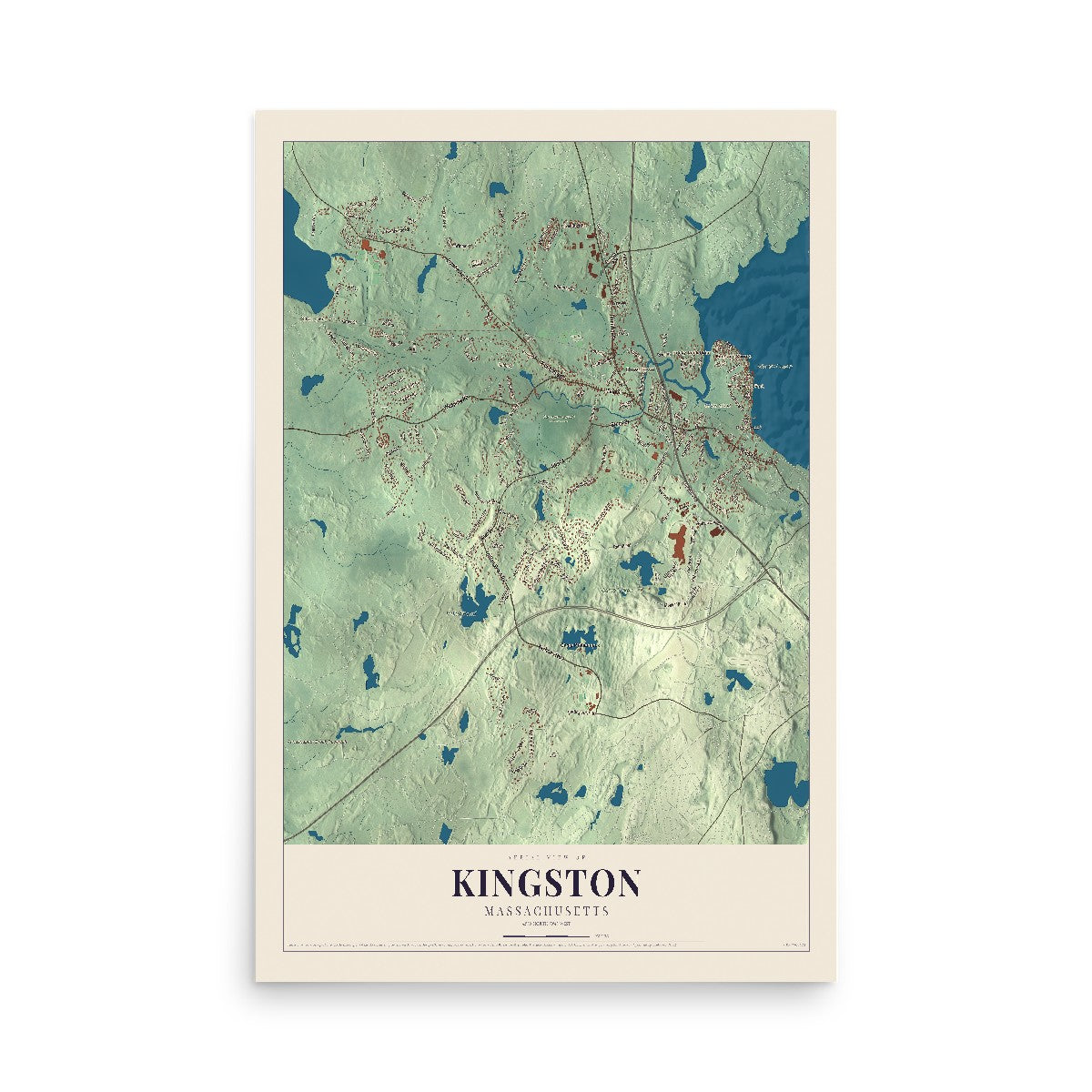 Map of Kingston, Massachusetts, 12 x 18 inch unframed archival matte print