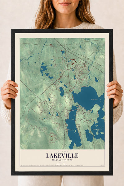 Lakeville, Massachusetts map print - 18 x 24 black Ayous wood frame