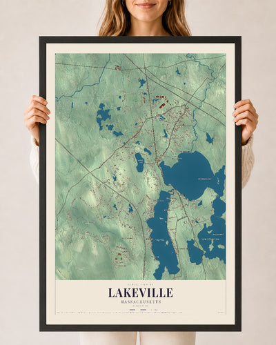 Lakeville, Massachusetts map print - 24 x 36 black Ayous wood frame