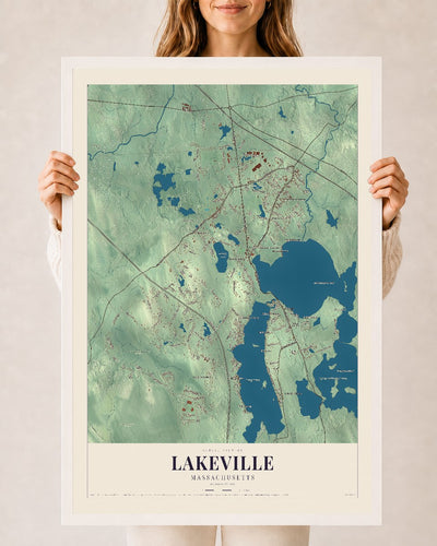 Lakeville, Massachusetts map print - 24 x 36 white Ayous wood frame
