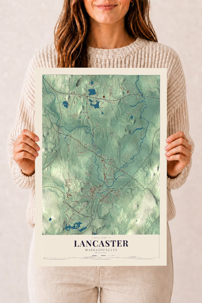 Lancaster, Massachusetts map print - 12 x 18 archival matte print