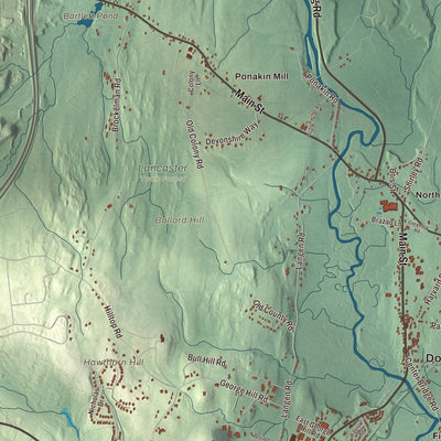 Terrain and local geography detail from the Lancaster, Massachusetts map