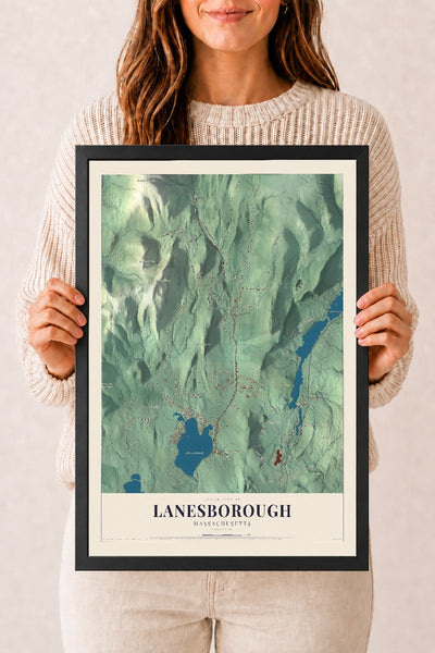Lanesborough, Massachusetts map print - 12 x 18 black Ayous wood frame