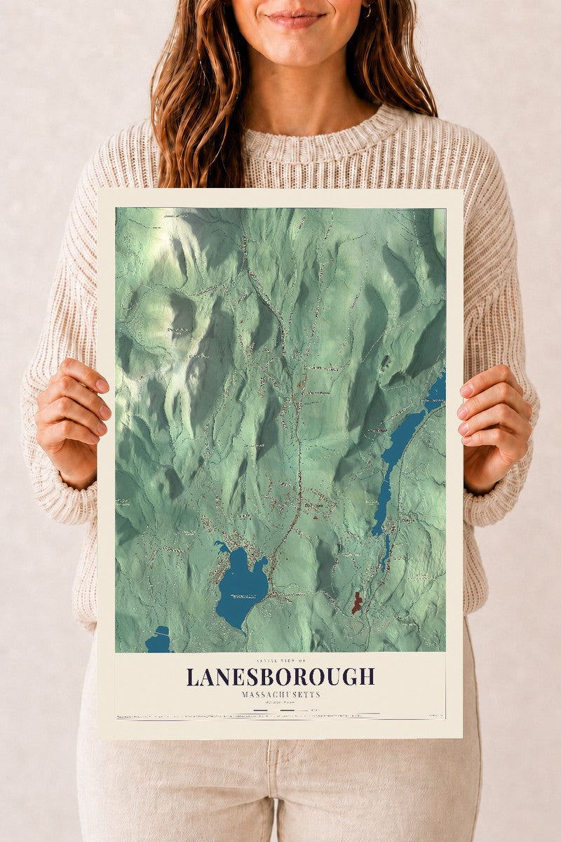 Lanesborough, Massachusetts map print - 12 x 18 archival matte print