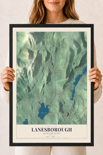 Lanesborough, Massachusetts map print - 18 x 24 black Ayous wood frame