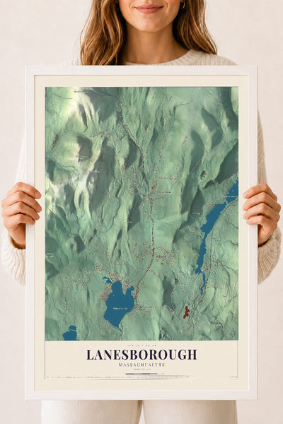 Lanesborough, Massachusetts map print - 18 x 24 white Ayous wood frame