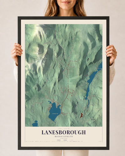 Lanesborough, Massachusetts map print - 24 x 36 black Ayous wood frame