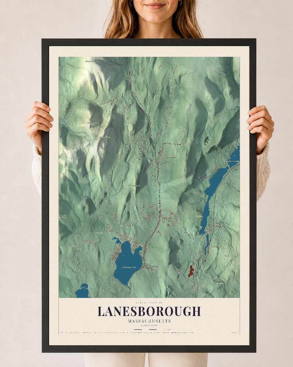 Lanesborough, Massachusetts map print - 24 x 36 black Ayous wood frame