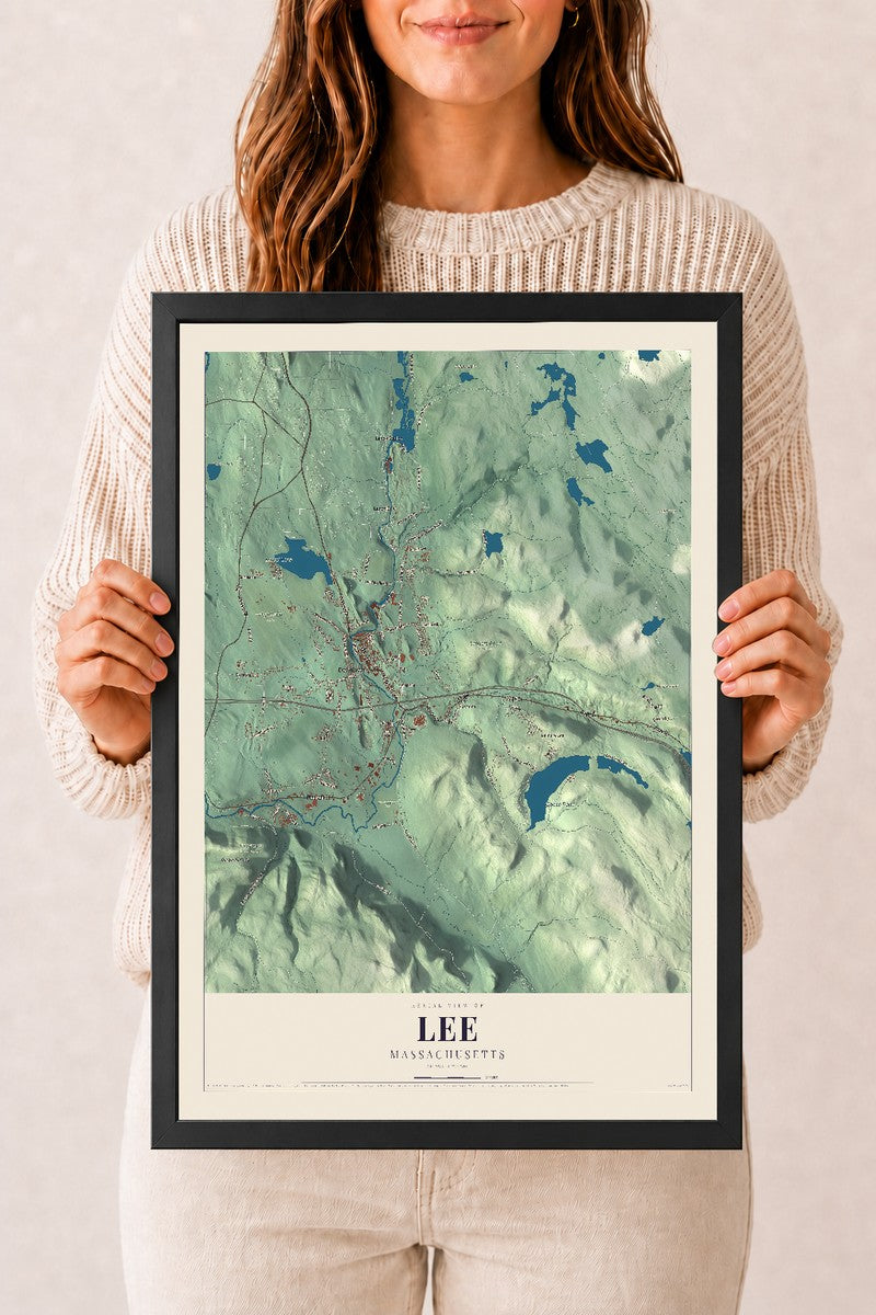 Lee, Massachusetts map print - 12 x 18 black Ayous wood frame