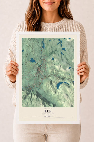 Lee, Massachusetts map print - 12 x 18 white Ayous wood frame
