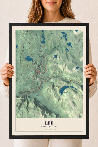 Lee, Massachusetts map print - 18 x 24 black Ayous wood frame