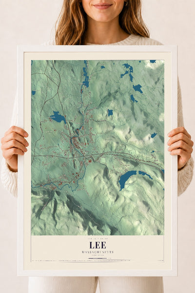 Lee, Massachusetts map print - 18 x 24 white Ayous wood frame