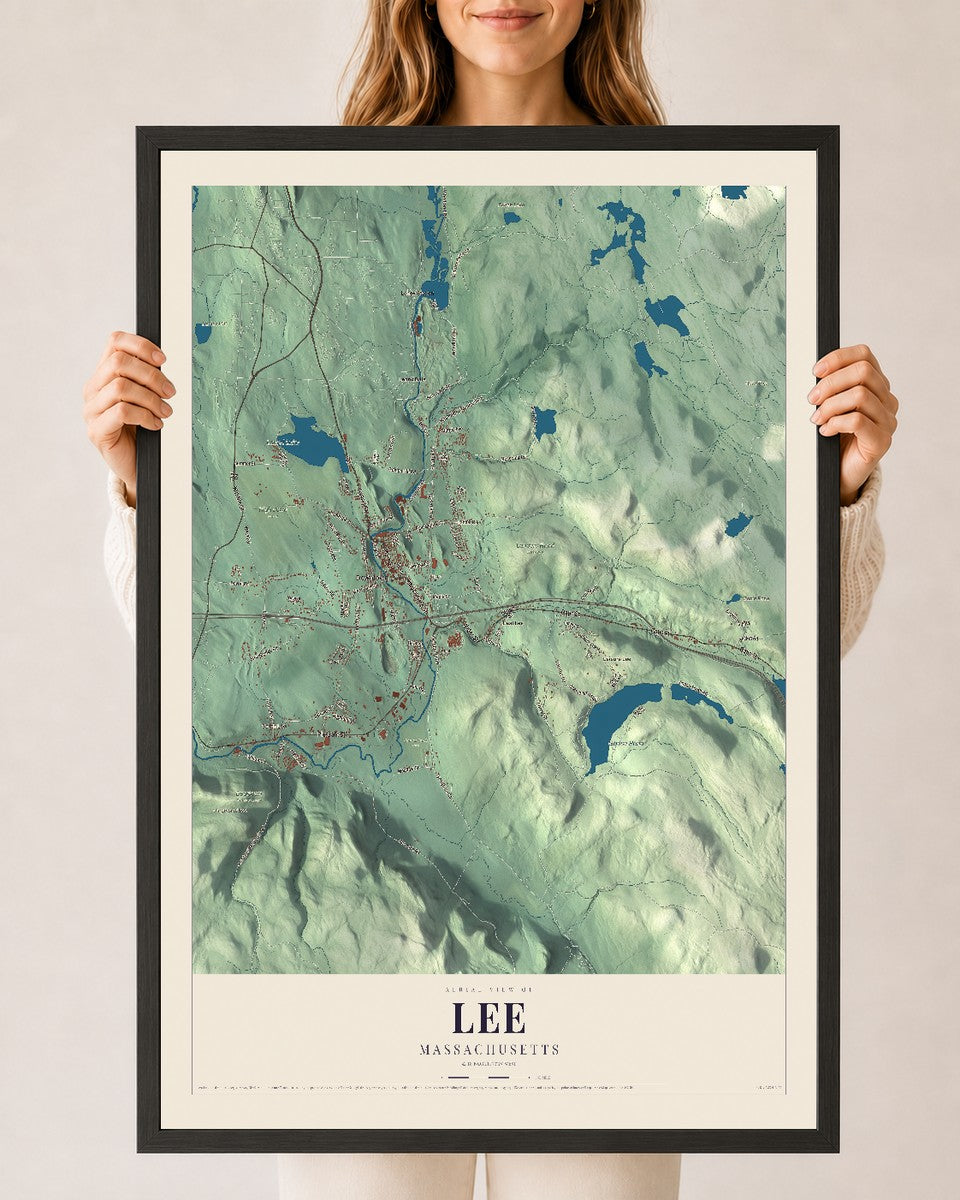 Lee, Massachusetts map print - 24 x 36 black Ayous wood frame