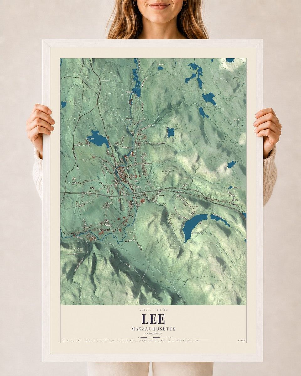 Lee, Massachusetts map print - 24 x 36 white Ayous wood frame