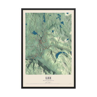 Map of Lee, Massachusetts, 12 x 18 inch print in a black wood frame
