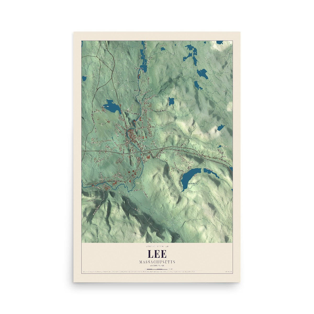 Map of Lee, Massachusetts, 12 x 18 inch unframed archival matte print