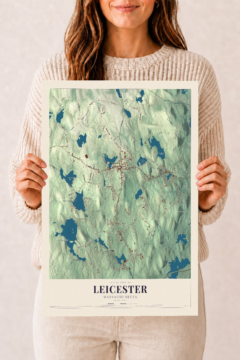Leicester, Massachusetts map print - 12 x 18 archival matte print