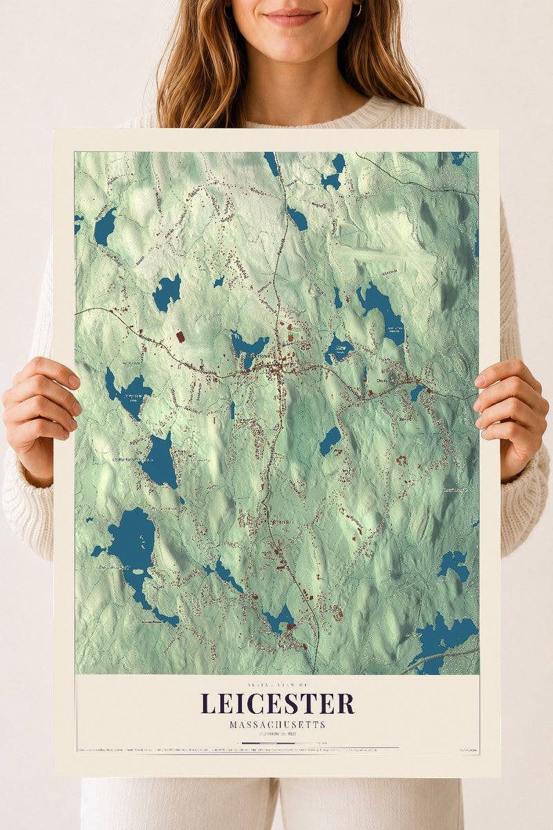 Leicester, Massachusetts map print - 18 x 24 archival matte print