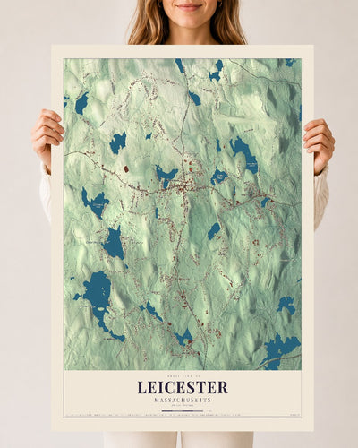 Leicester, Massachusetts map print - 24 x 36 archival matte print