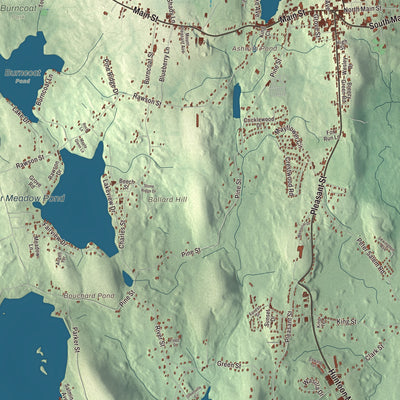 Terrain and local geography detail from the Leicester, Massachusetts map